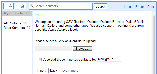 Import contacts to Gmail