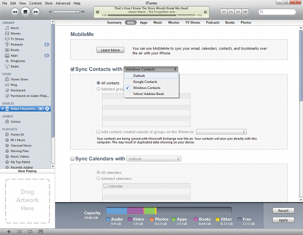 Synching contacts with iTunes